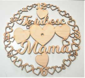 Cadran Ceas din Placaj lemn de 30cm "Te iubesc Mama"