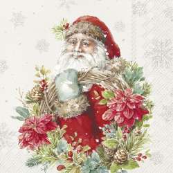 Servetel decor 33*33cm - Santa's wreath cream