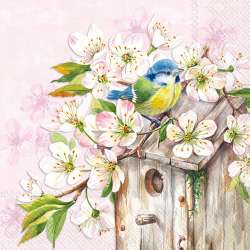 Servetel decor 33*33cm - Cherry blossom birdhouse rose