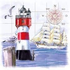 Servetel decor 33*33cm - lighthouse and compass