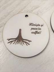 Martisor cu copacul vietii si mesaj din MDF Alb - Liniste si pace in suflet