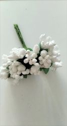 Set de 12 Flori si stamine plastic - alb