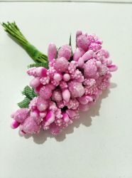 Set de 12 Flori si stamine plastic  - roz